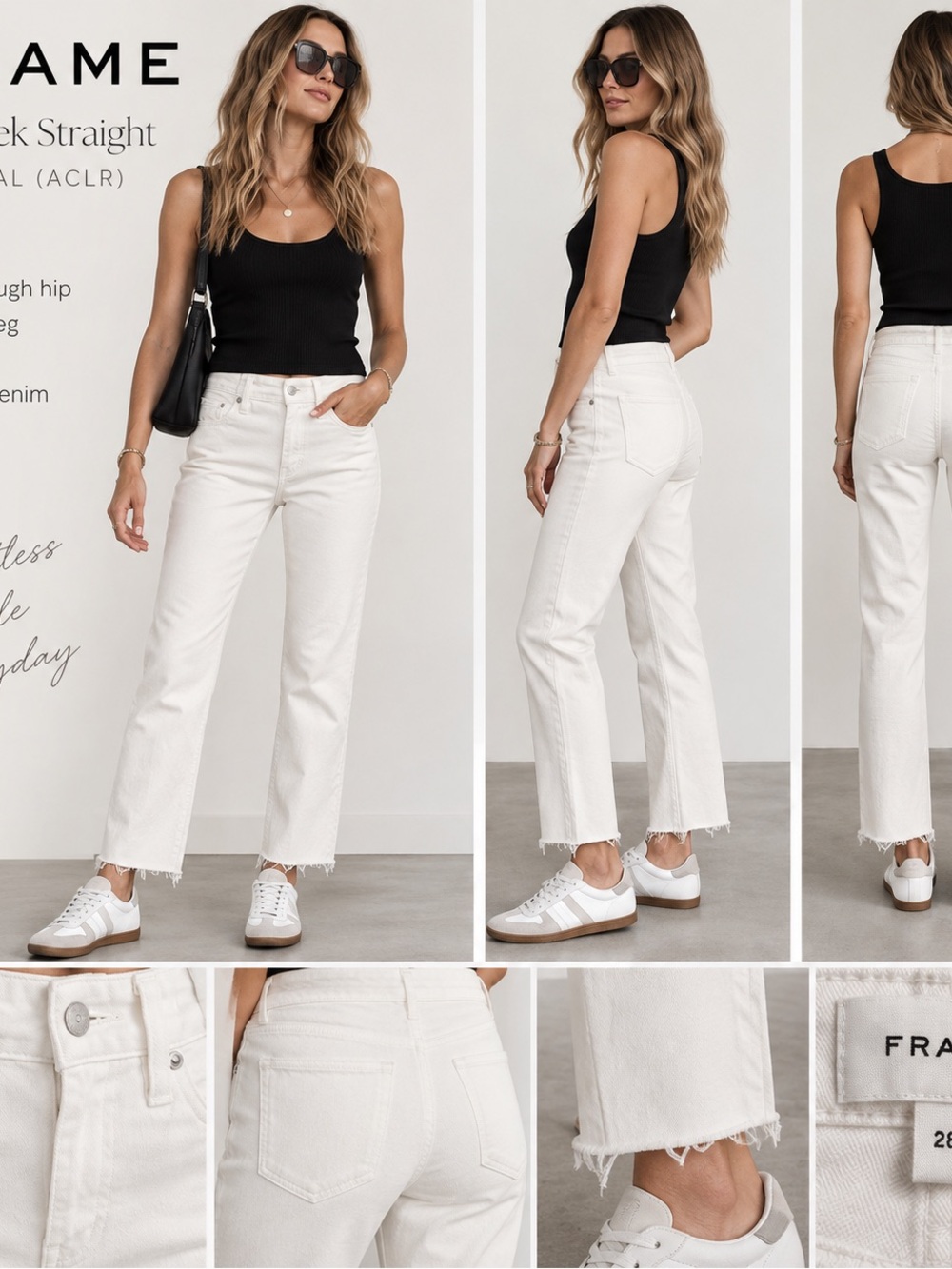 FRAME Le Sleek Straight Jeans Natural White Raw Hem Size 28